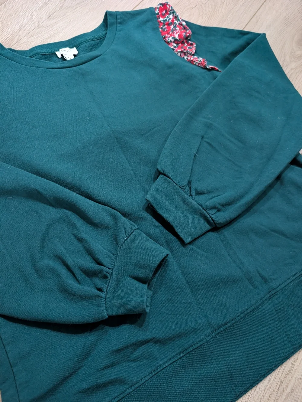 J. Crew Women's Ruffle Shoulder Sweatshirt in the color Academic Green - Picture 8 of 9